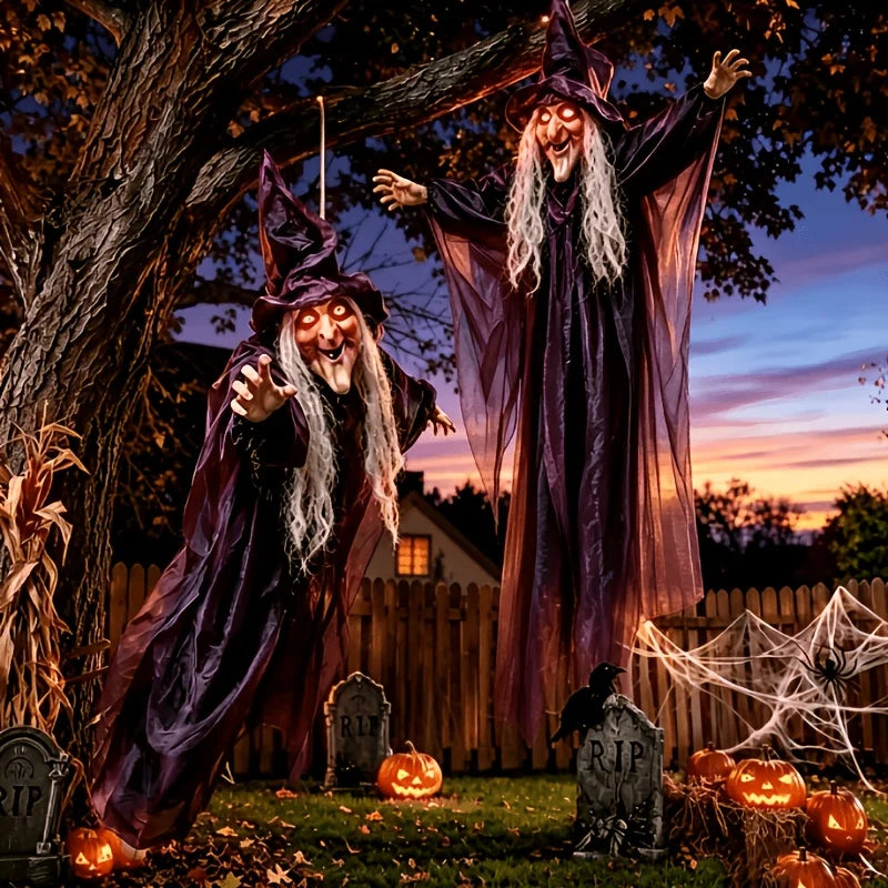 3D Halloween Glowing Witch Decoration Life Size Human Height Oversized Standing Design Black Gauze Robe Pumpkin Lantern Porch Scene Display Terrifying Holiday Atmosphere