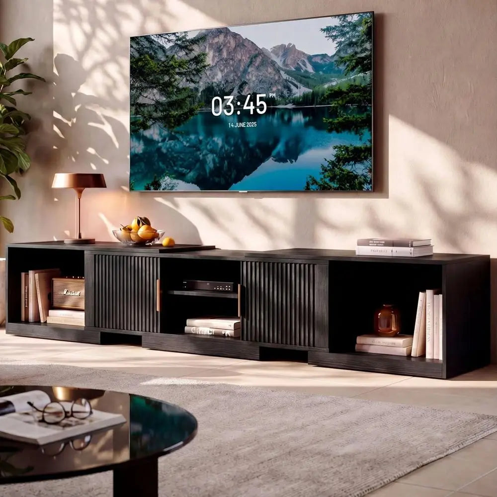TV Stand or 55-80 Inches TVs, 63"-84.6" Adjustable Length, Exble Entertainment Center with Storage Cabi, luted Doern Media ole,