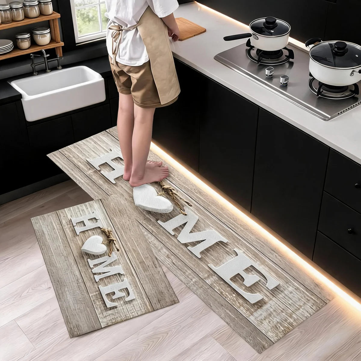 Flannel Kitchen Runner Rug, Long Soft Fuzzy Floor Mat with PVC Non-Slip Backing, Thickened Water Absorbing Mat for Kitchen, Bathroom, Toilet, Doorway and Dining Room
