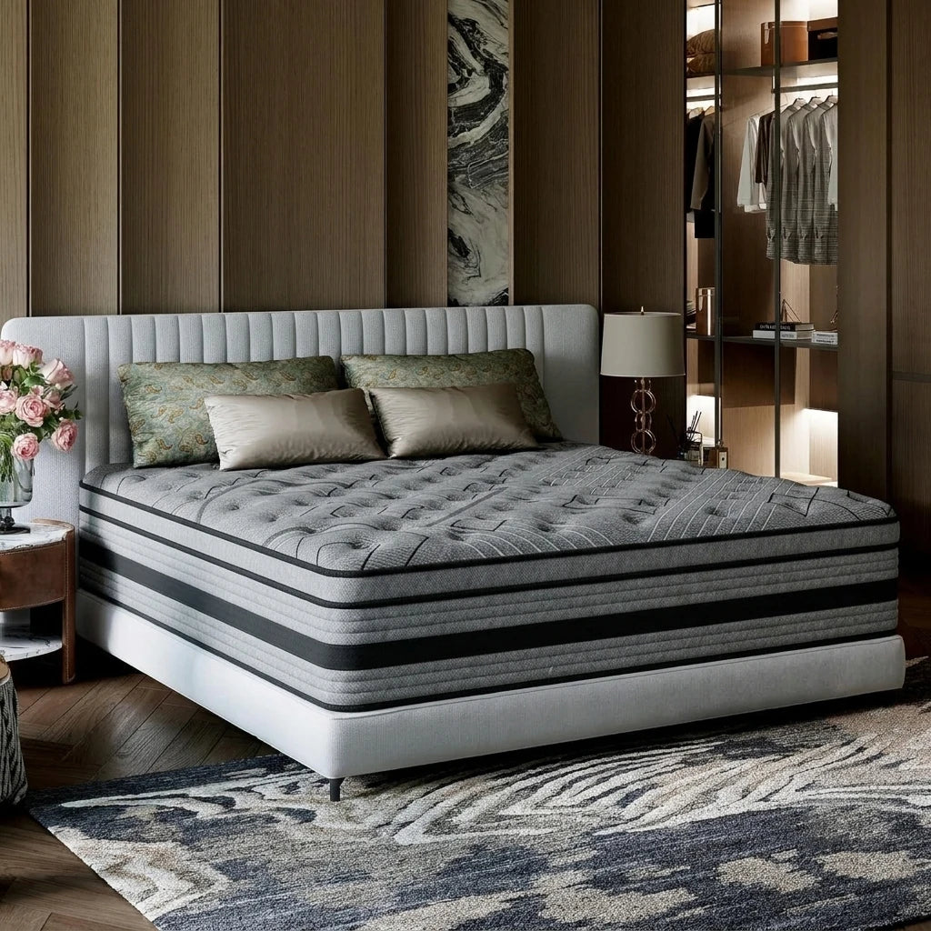 12/ 14inch Foam and Spring Hybrid Mattress, Medium Firmness, Available in Full, Queen, and King Sizes, Gel Memory Foam for Lumbar Support, Boxed Mattress