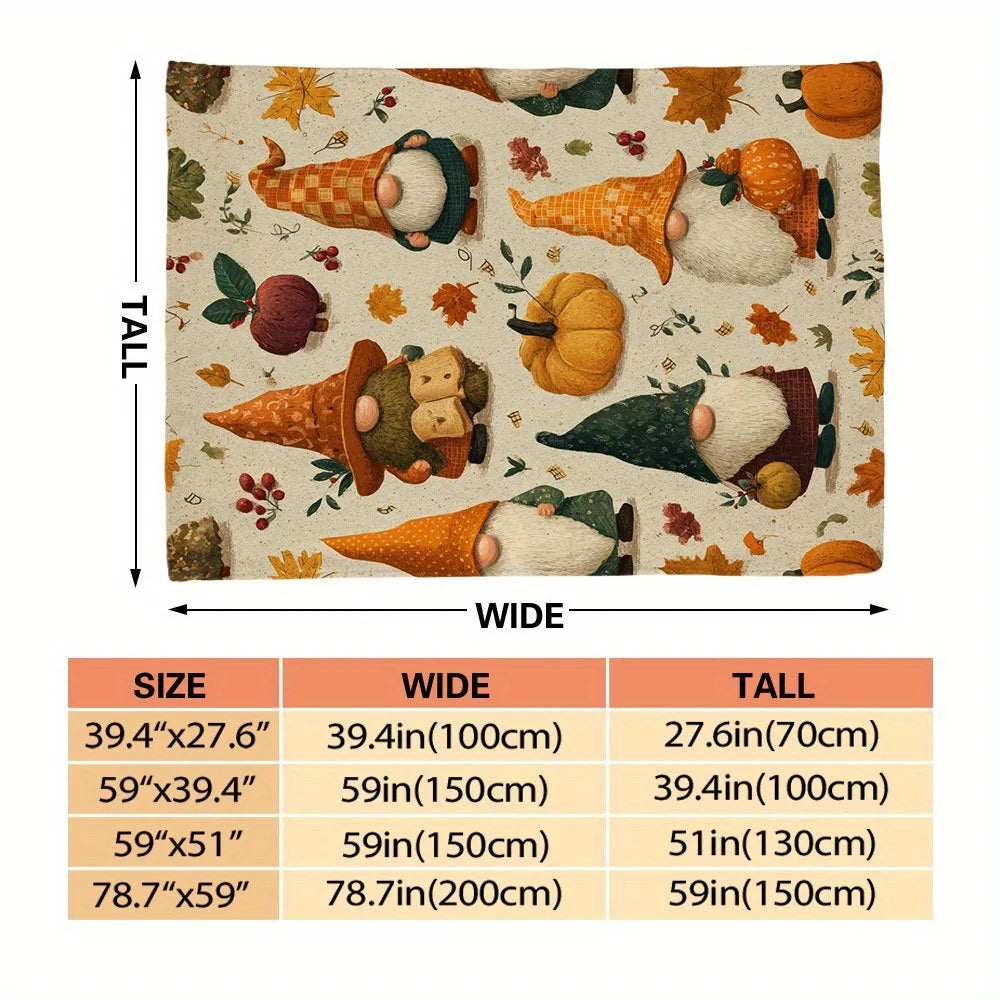 1pc Warm Thanksgiving Gnomes Printed Flannel Throw Blanket - Suitable for Bed, Sofa, Floor, and Office - The Perfect Comfortable Experience for All Seasons