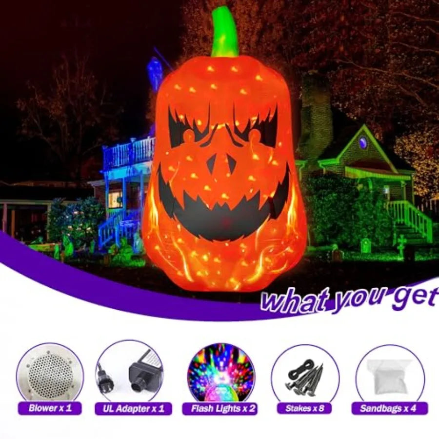 Halloween outdoor yard decoration, inflatable jack-o'-lantern pumpkin, orange PVC material, with flashing lights for indoor/out