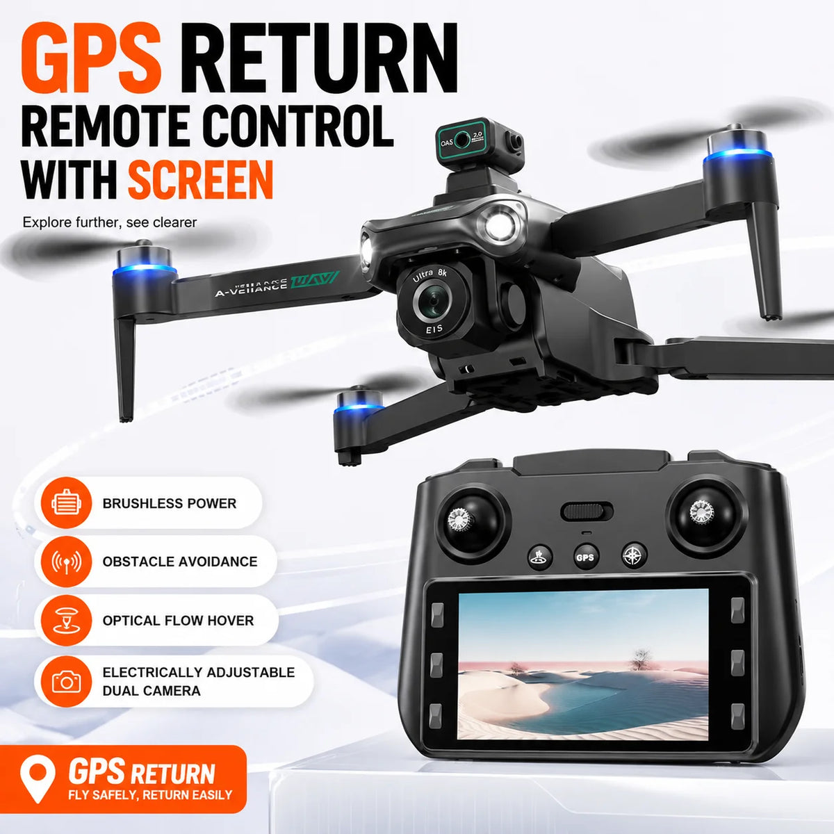 ZNLYRION Brushless GPS Drone With 8K Camera 20 Minute Flight