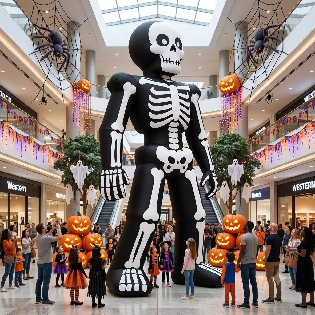 Giant 8m/26ft Inflatable Halloween Skeleton Man 3-Story High with Fan Oxford Cloth Skeleton Man Costume for Outdoor Halloween Decoration