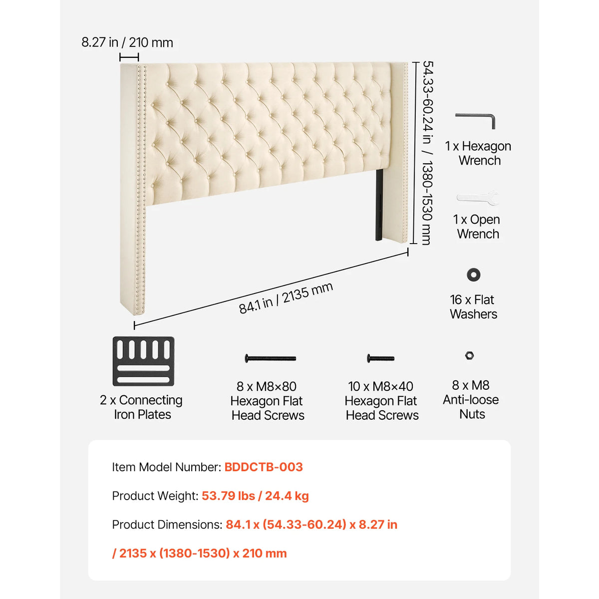 SucceBuy Adjustable Height Diamond Tufted Comfortable Headboard