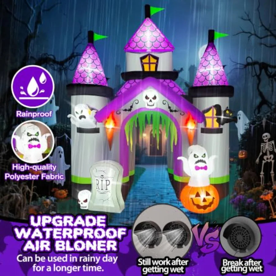 12.5FT Tall Halloween Inflatables Archway Haunted House Castle Giant Ghost Pumpkin Arch Blow Up Halloween Outdoors Yar
