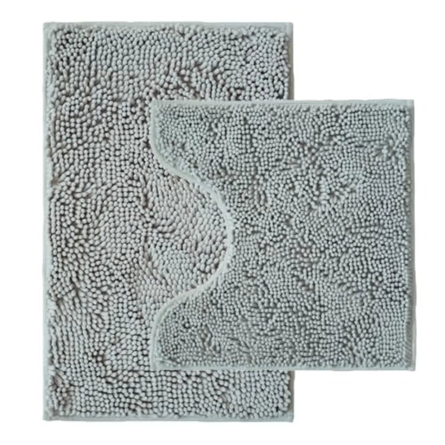 Bathroom Rugs Sets 2 Pcs, Super Absorbent Chenille Bath Mats and U-Shaped Toilet Rug, Strong PVC Non Slip Backing, Microfiber W