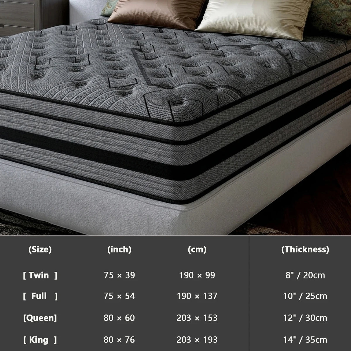 12/ 14inch Foam and Spring Hybrid Mattress, Medium Firmness, Available in Full, Queen, and King Sizes, Gel Memory Foam for Lumbar Support, Boxed Mattress