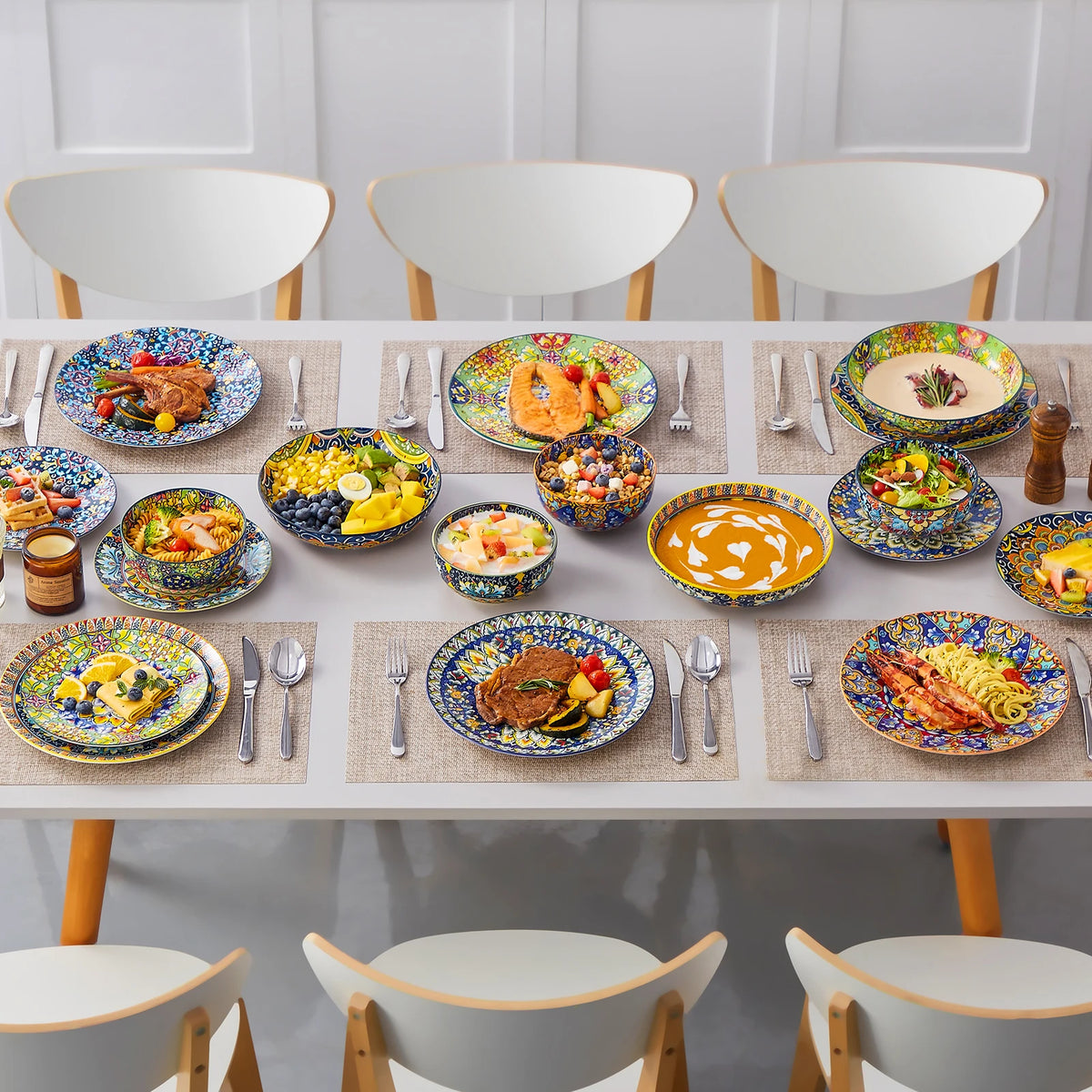 Malacasa 24 Piece Porcelain Dinnerware Set Bohemian Plant Pattern