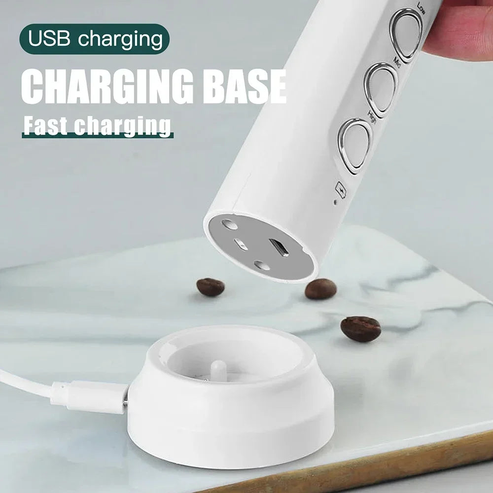 USB Rechargeable Milk Frother Mini Handheld Electric Foam Maker 3 Speed Whisks For Latte Cappuccino Coffee Drink Mixer Stainless Steel Egg Beater Hot Chocolate Blender Kitchen Gadgets Tools For Home Use
