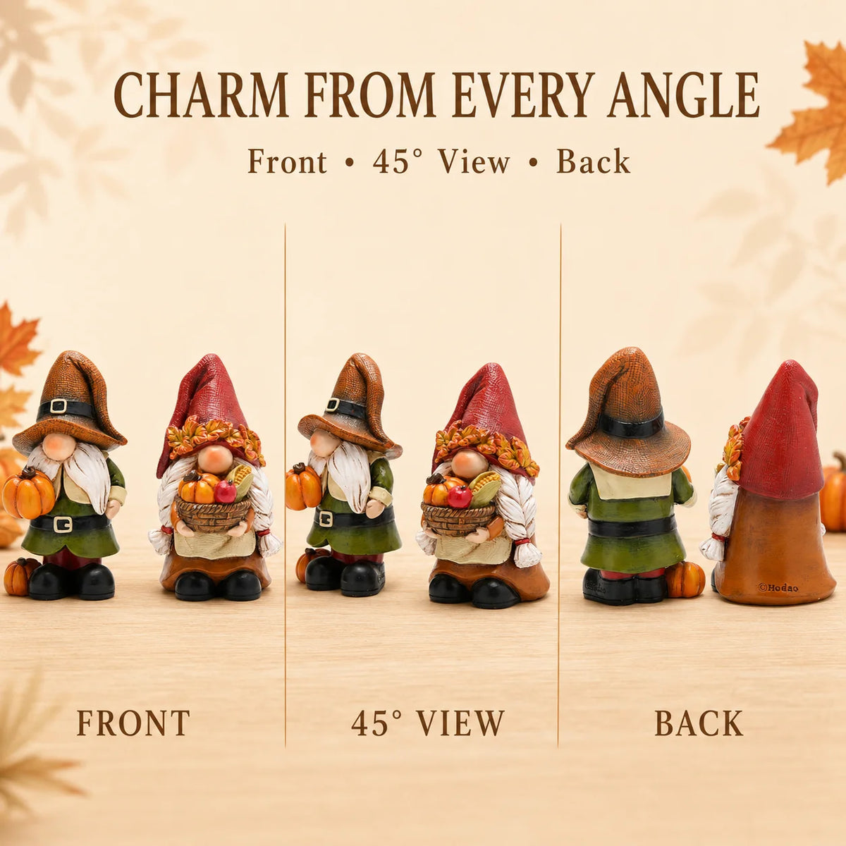 Hodao Resin Fall Gnome Figurine Set, 2-Piece Thanksgiving Gnome Figure Model with Pumpkin, Harvest Basket, Autumn Leaves and White Beard, Collectible Tabletop Shelf Sitter Decor for Fireplace Mantel Tiered Tray Home Display,