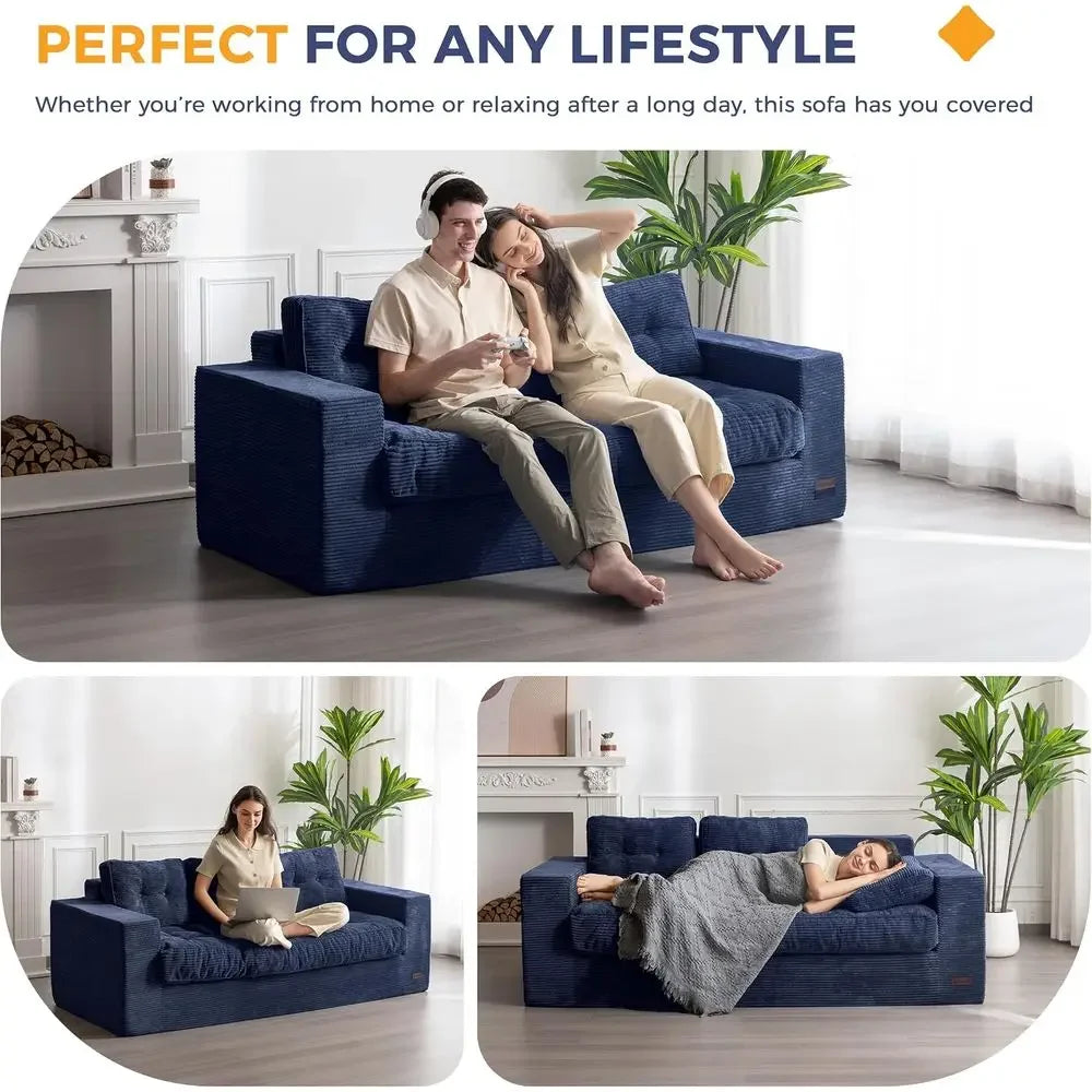 Upholstered Sofa With Tufted Cushions, Modern Living Room Couch