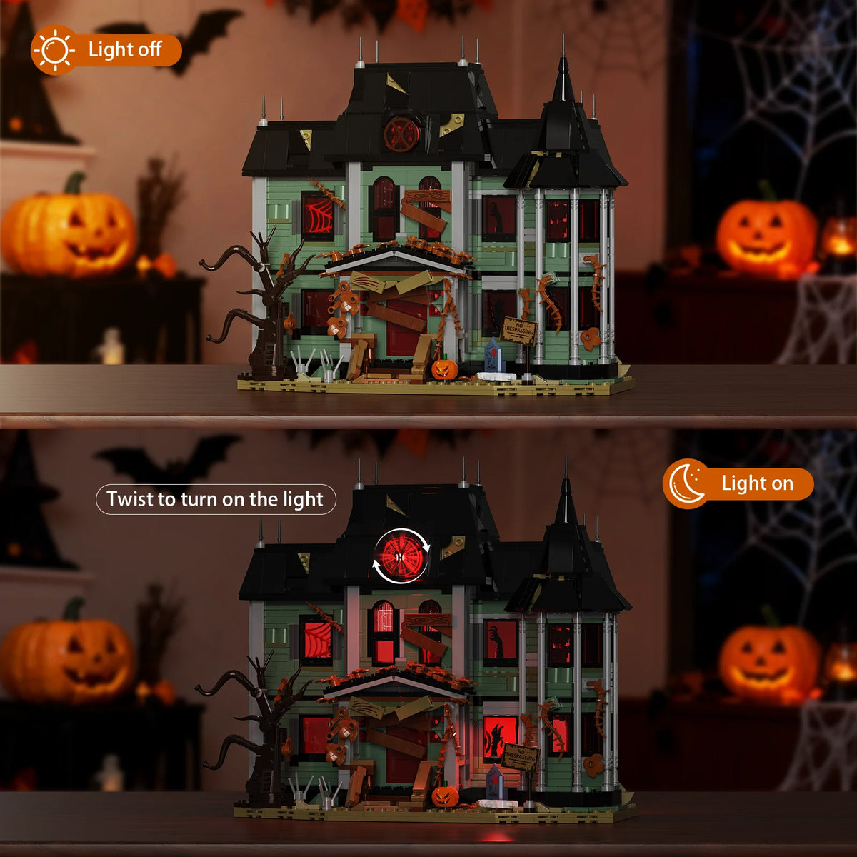 Horror Haunted House Building Blocks Set Neibolt Mansion Model Desktop Display Ornament Home Room Decoration Halloween Collectible Gift for Adult Hobbyists