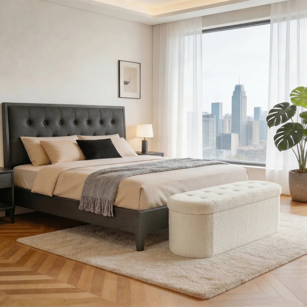 MCQ Faux Fur Ottoman Footrest Stool With Hidden Storage