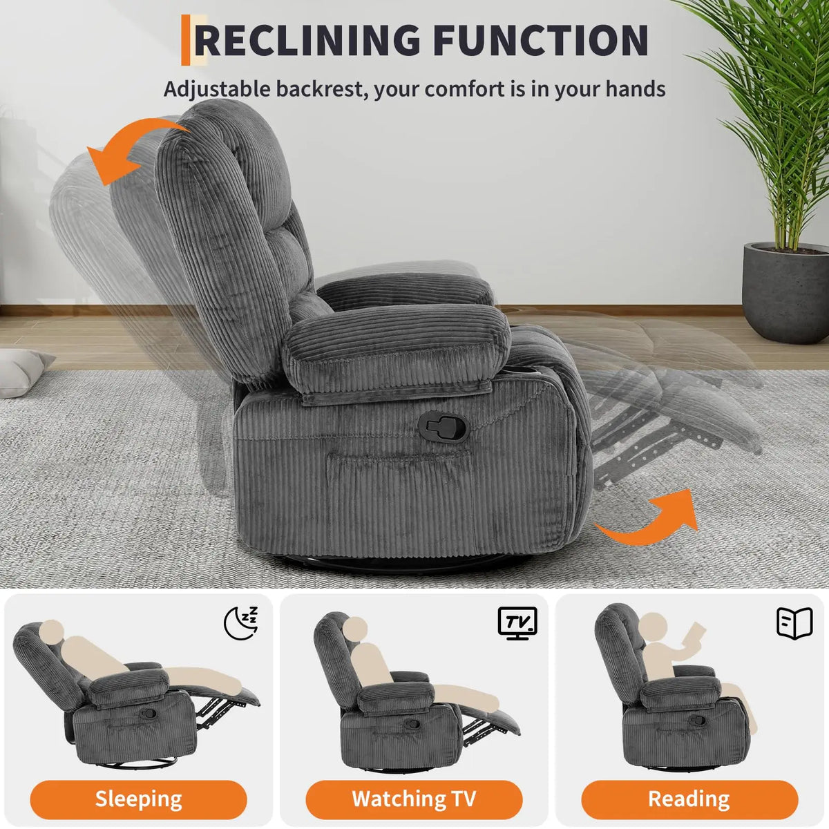 HiMISS Massage Recliner Chair With Heat Swivel Rocker And Storage