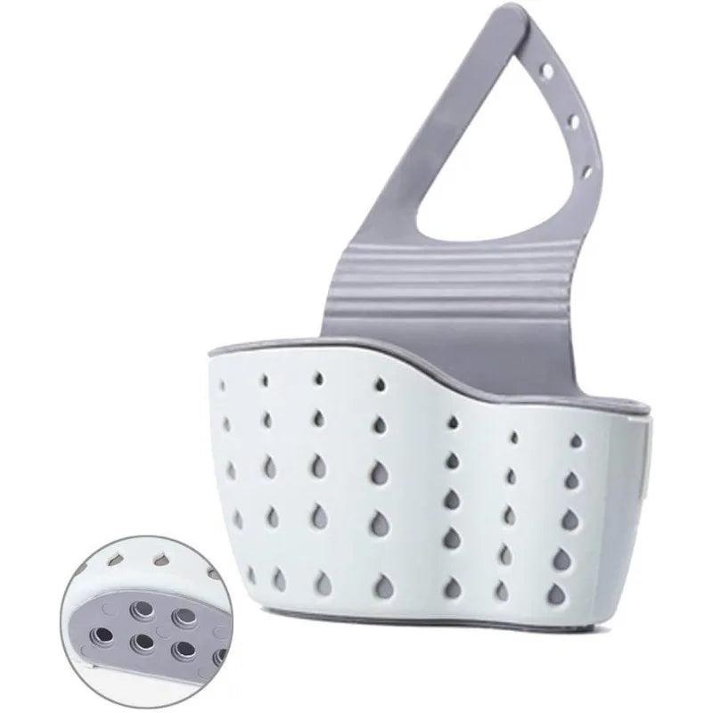 Kitchen Sink Caddy Sponge Holder Silicone Plastic Soap Holder Hanging Ajustable Strap Faucet Caddy with Drain Holes for Drying
