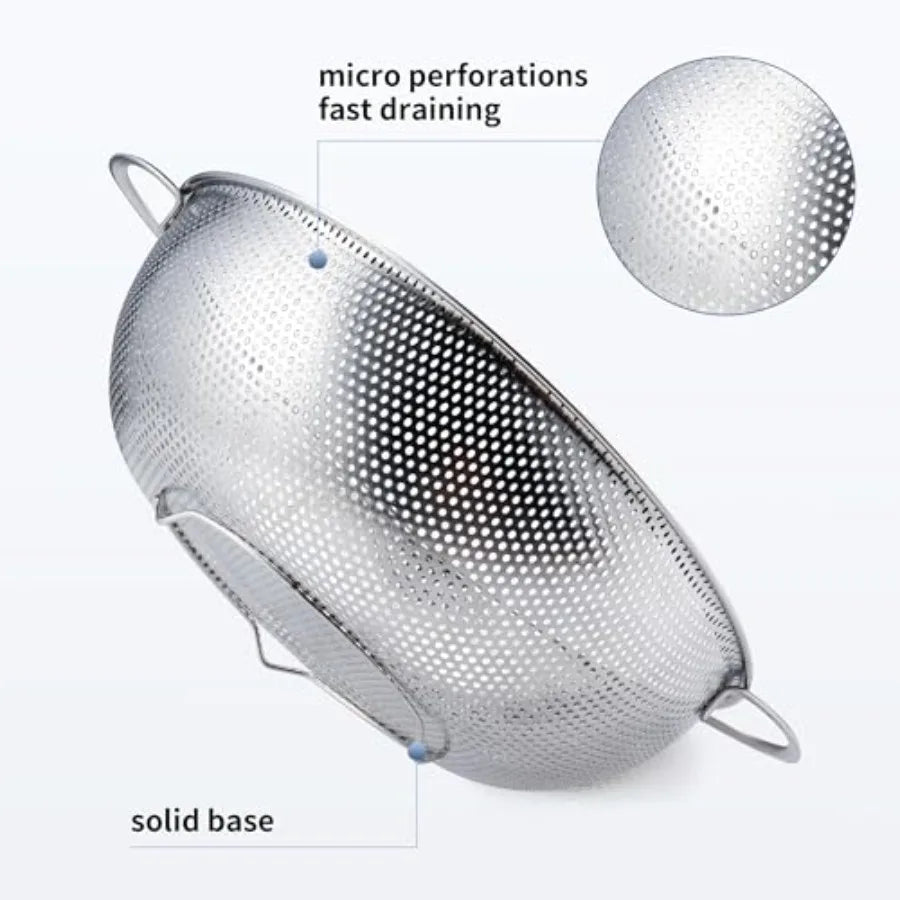 Colander Stainless Steel 3-Quart, Metal Strainer with Base, Strainer for Kitchen Food, Dishwasher Safe
