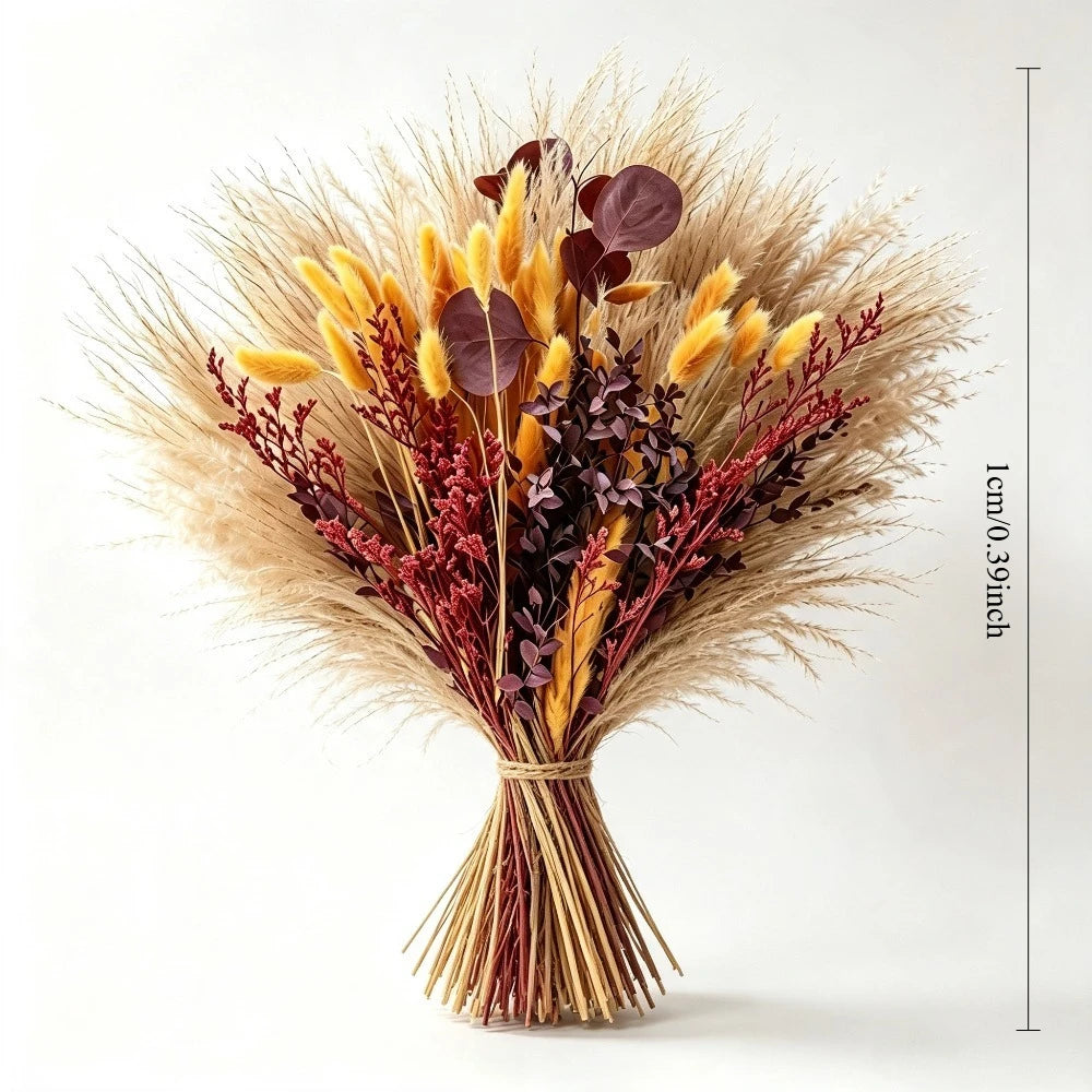 Autumn Dried Flower Bouquet, Pampas Grass, Bunny Tails Grass, Limonium, Eucalyptus Leaves, Natural Dried Floral Vase Filler, Farmhouse Home Table Decor, Christmas Valentine's Day Thanksgiving Wedding Party Decoration, Gift fo