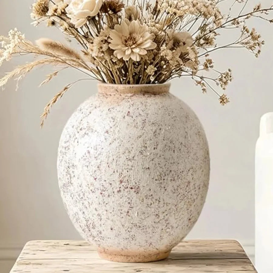 Large Ceramic Vase 9.8 inch for Home Decor Rustic Farmhouse Style Red White Speckled Round Tall Indoor Table Living Room Decor