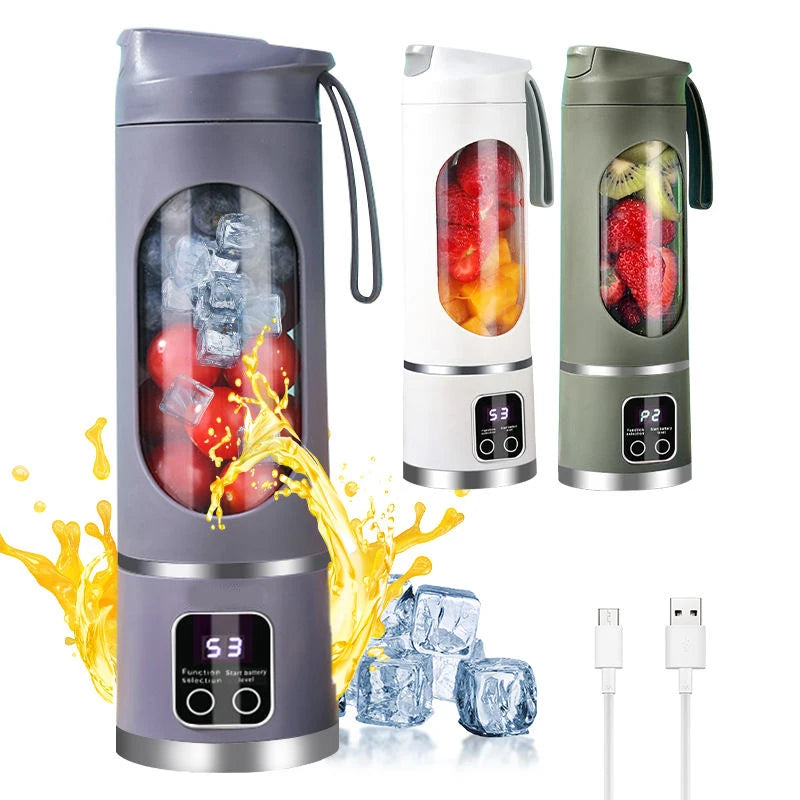 450ml USB rechargeable wireless fruit juicer mixer for home use, portable electric mixer, with 3-speed timer function