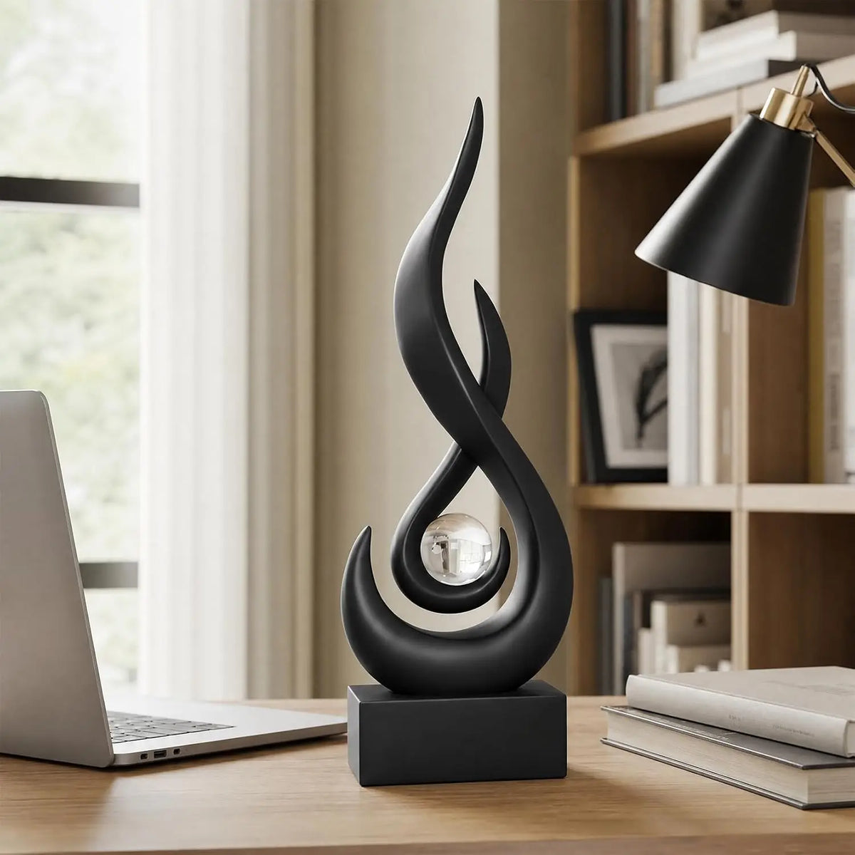 Modern Abstract Golden Flame Home Decor Figurines for Interior Living Room Desk Ceramics Decoration Accessories Statue Sculpture Feng Shui Ornaments
