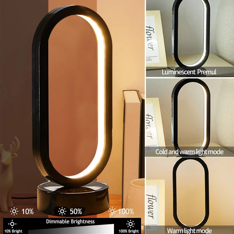 Modern LED Oval Slim Nightstand Bedside Ring Lamp 3 Color Temperatures Dimmable USB Powered Soft Table Night Light for Bedroom Living Room Kids Room Home Office Study Reading Nursery