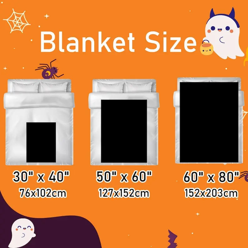 Vintage Halloween Flannel Blanket, Ghost Pumpkin Trick or Treat Woven Throw