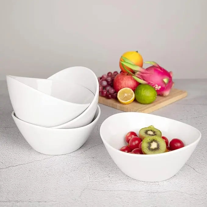 8" Ceramic Deep Soup Bowls & Salad Bowls - 42 OZ Large Bowls Set of 4 for Kitchen - White Ceramic Serving Bowls for Salads, Cereal, Soup, Dishwasher & Microwave Safe