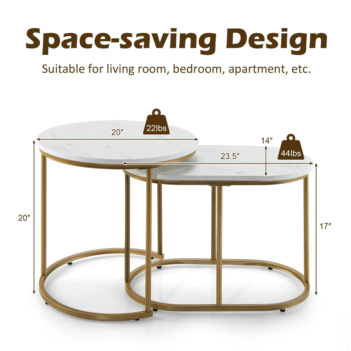 HOMASIS Modern Nesting Coffee Table Set Marble Side Tables