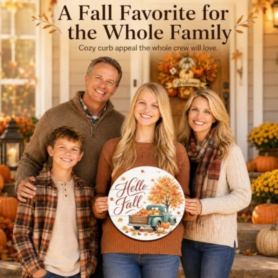 Fall Door Decor Wooden Hello Fall Sign, Pumpkin Truck Door Hanger Wooden Hello Fall pumpkin truck sign for front door, porch, w