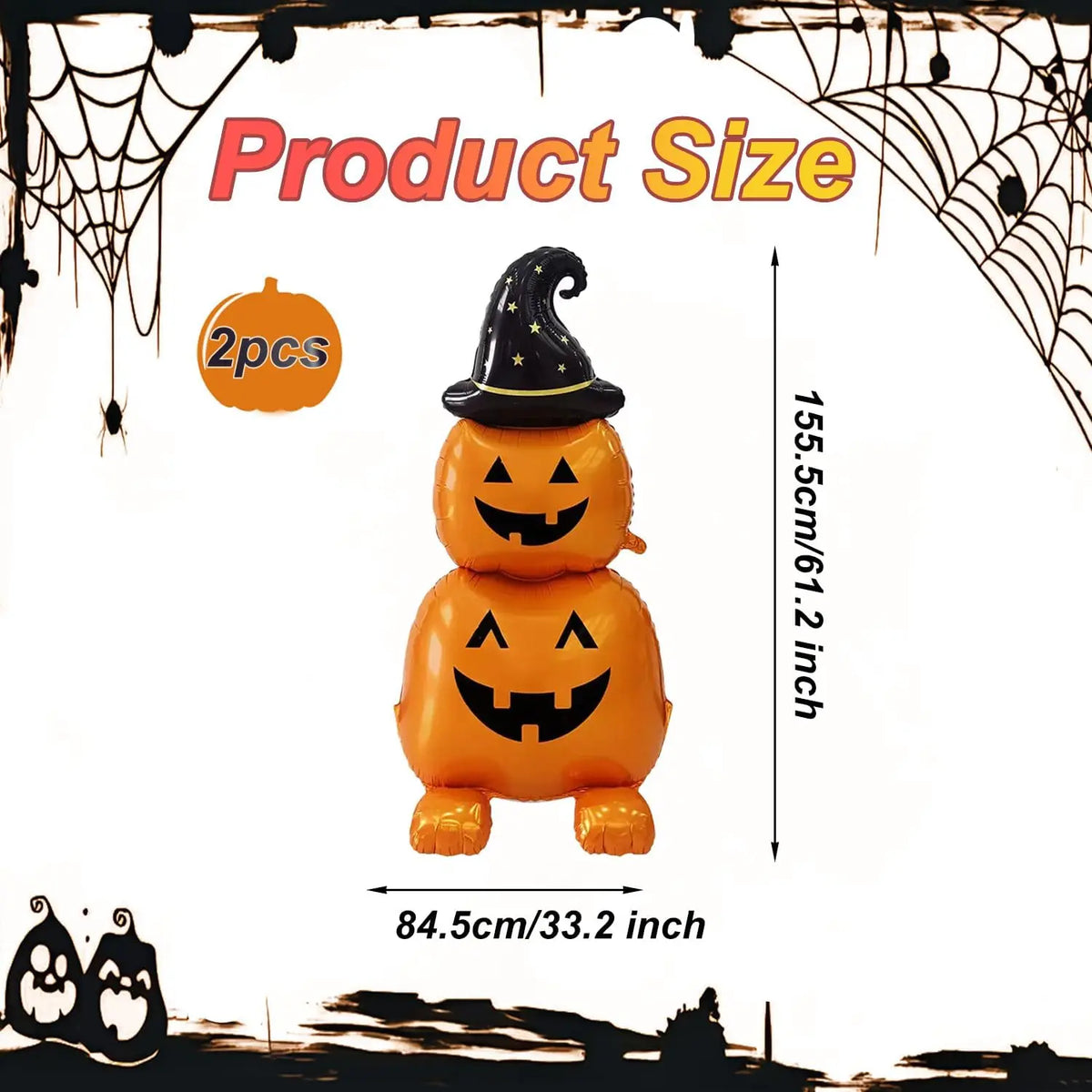 2Pcs Halloween Foil Balloons Standing Witch Stacked Pumpkin Balloons