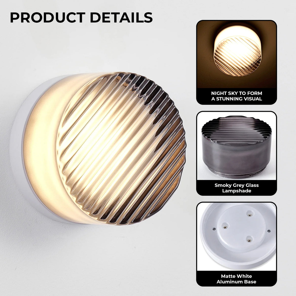 ARLGSITE 5.1-inch Smoky Gray Bathroom Wall Light with a Simple, Thick, Corrugated Glass Shade – An Ideal Choice for Home Decor