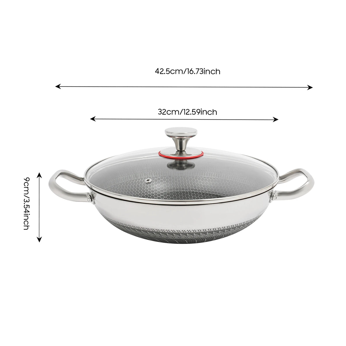 Stainless Steel Pan with Cooking Lid Non Stick Frying Pan with Lid-carrying Handle Spiral Pattern for All Hobs Including Induction, Gas, Electric, Halogen, Glass, and Ceramic