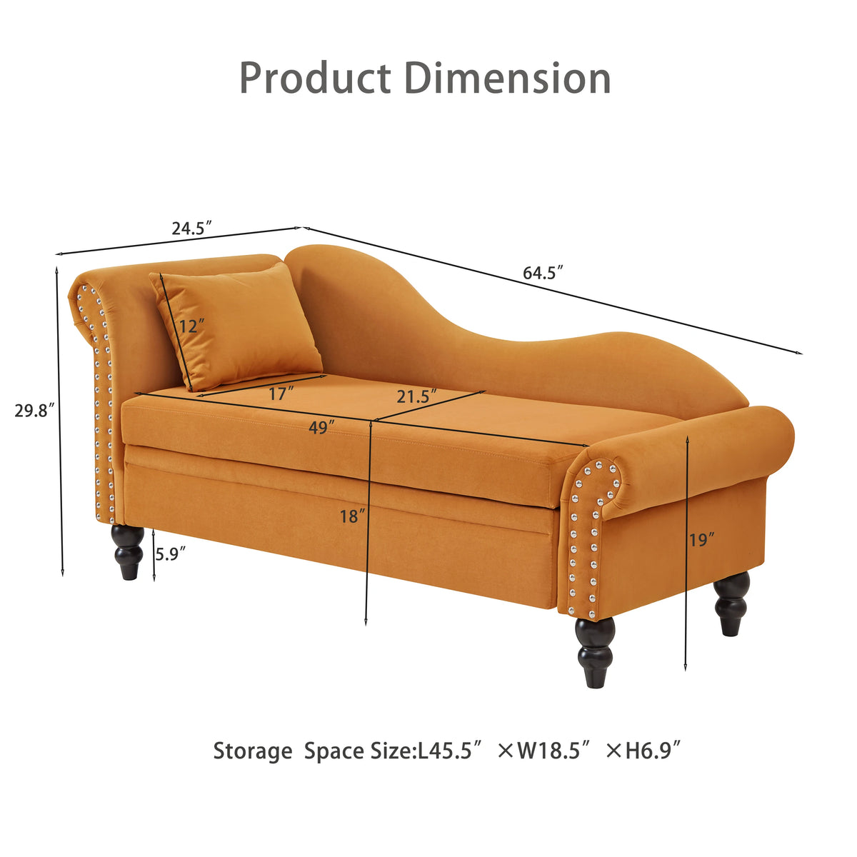 64.5-inch Modern Velvet Sofa With Storage Function Featuring a Left Armrest And Backrest Suitable For Living Room Bedroom and Office