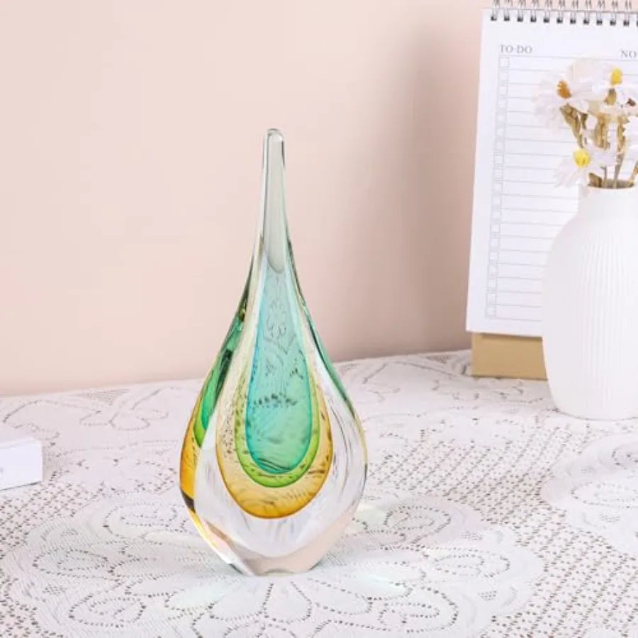 9" Tall Sculpture Hand Blown Glass Decor, Paperweight for Office Desk, Modern Glass Art Figurines Mediterranean Beach House Dec