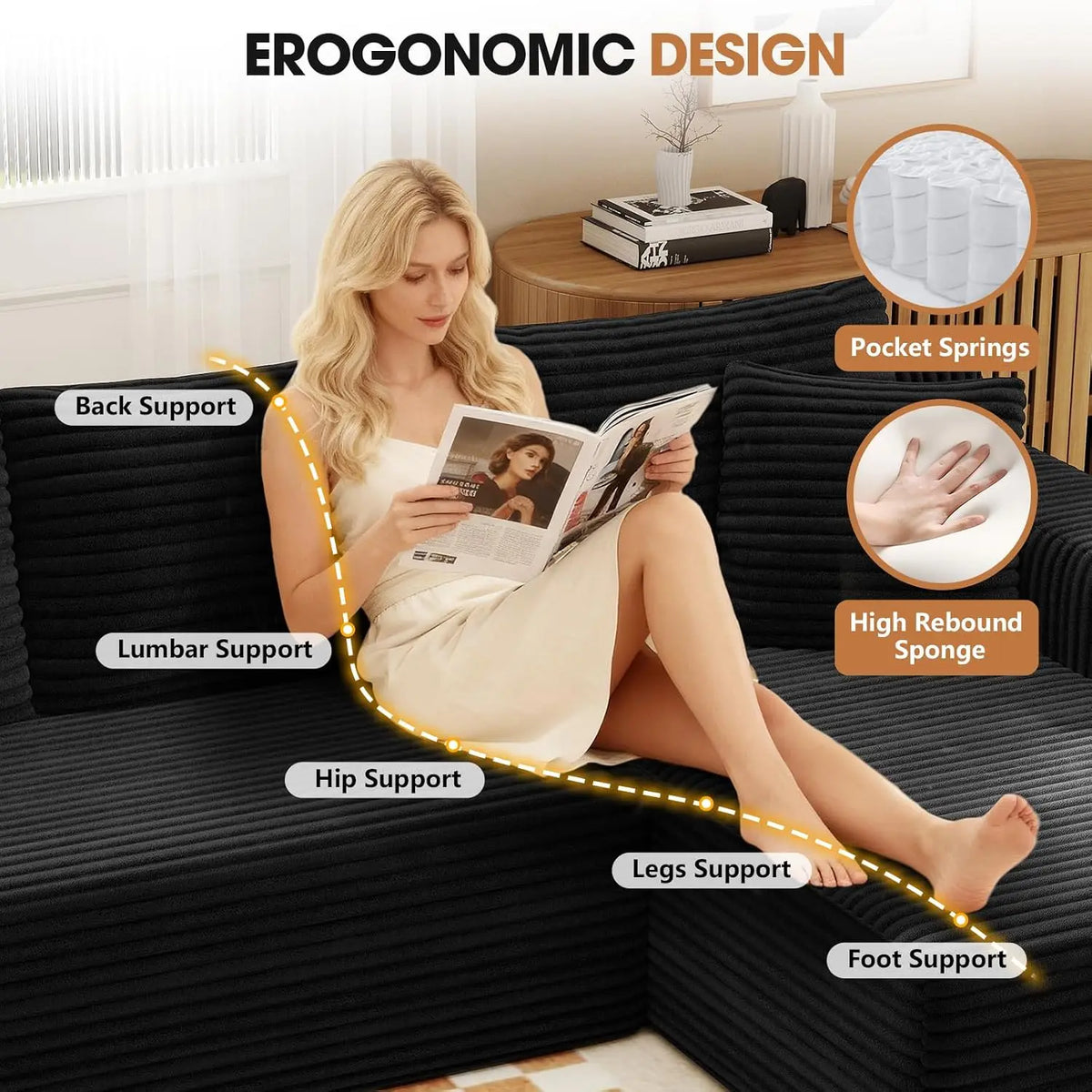 U-Shaped Modular Sectional Sofa With Ottoman Deep Seat Sleeper
