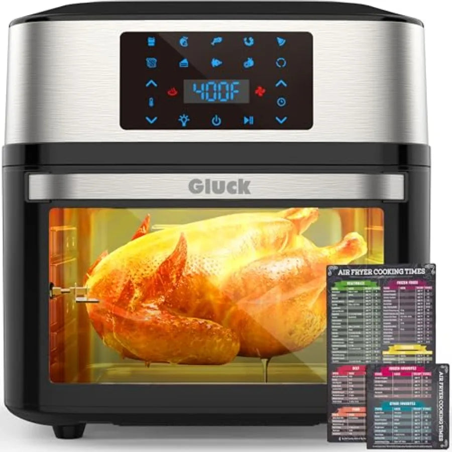 Air Fryer Oven Large 20 QT for kitchen use, stainless steel body, black finish, 10-in-1 multifunctional airfryer toaster combo