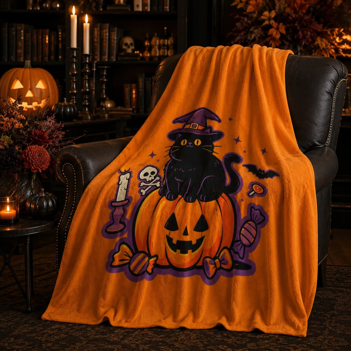 Halloween Flannel Throw Blanket 60 x 50 Inch, Soft Lightweight Cozy Blanket for Couch, Sofa, Bed, Bedroom and Living Room Decor
