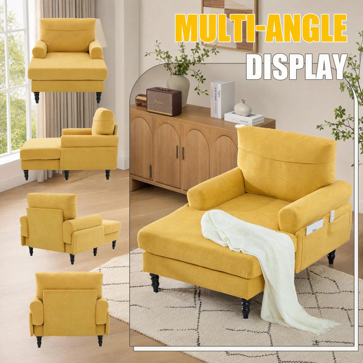 49.4-inch Modern Minimalist Chenille Fabric Single Sofa With Comfortable Backrest and Armrests Featuring Side Storage Pockets Suitable For Living Room Bedroom or Office