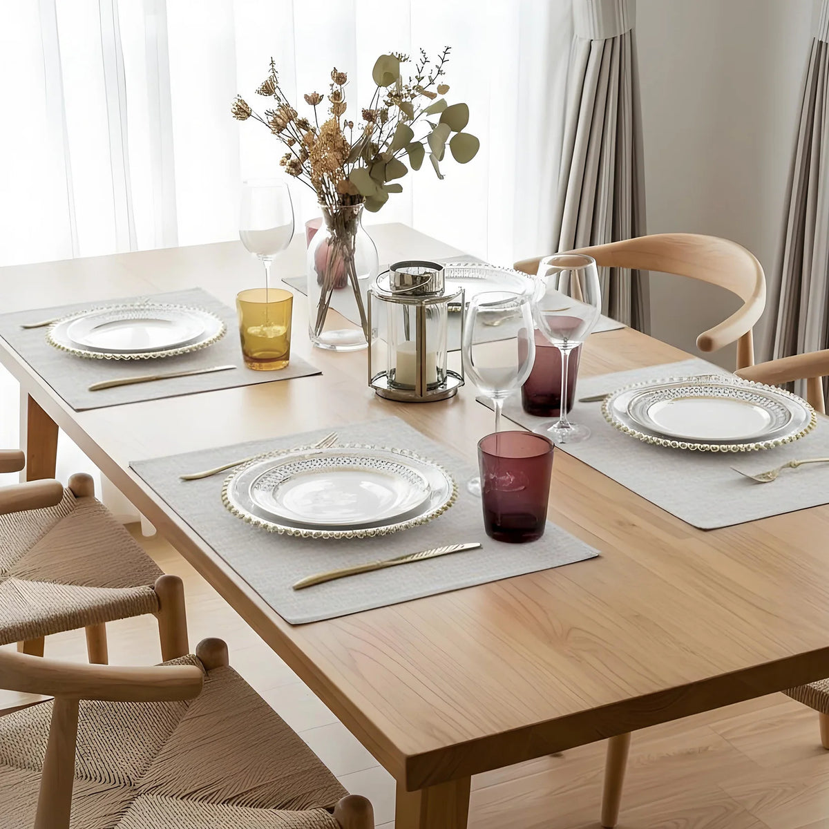 12 Pcs Beige Linen Placemats Set, 17.7" × 11.8" Heat Resistant Non-Slip Washable Table Mats, Natural Fabric Placemats for Dining Table, Kitchen, Wedding and Party