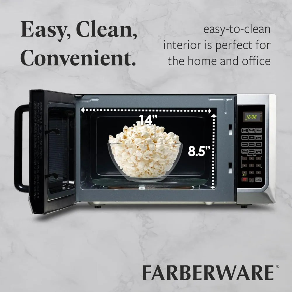 Farberware 1.3 Cu. Ft. Countertop Microwave Oven 1100 Watts Power Auto Cook Settings Defrost Easy Clean Child Safety Lock
