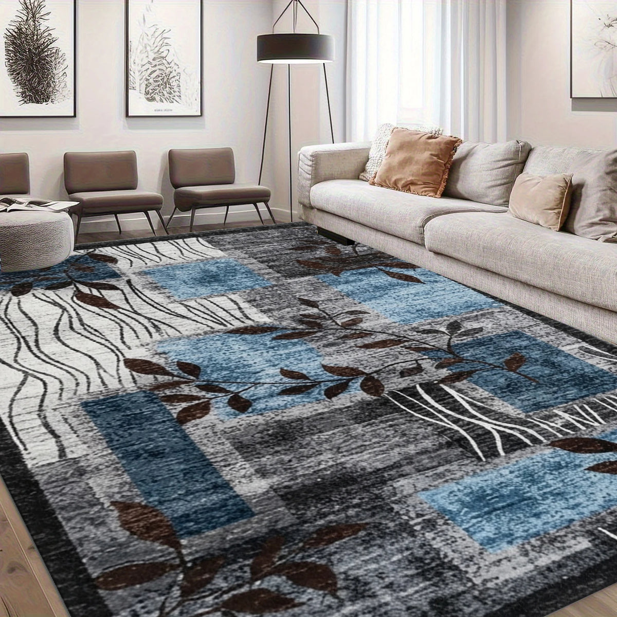 Modern Abstract Area Rug Non‑Slip Washable Floor Mat for Living Room Bedroom Home Decor
