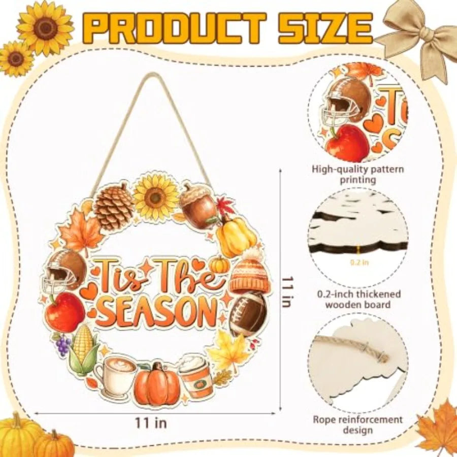 Fall Door Decor - Fall decorations Door Sign Thanksgiving Wreath for Front Door Hanger Tis the Season Autumn Hanging Sign Woode