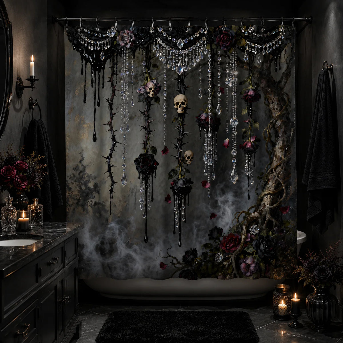 2D Flat, 1pc Shower Curtain, Gothic 2D Shower Curtain for Bathrooms, Includes a High-Quality 70.87 X 70.87inch Shower Curtain And 12 Durable Hooks. Bathroom Decor And Additions, Local Warehouse Items