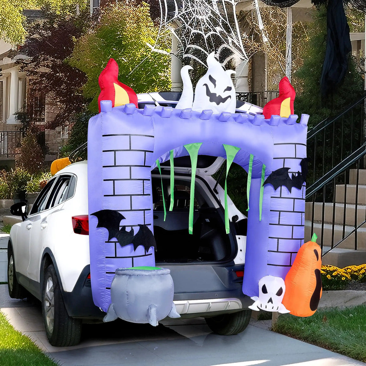 6 FT Tall Haunted Castle Halloween Inflatable Haunted Castle Decoration Trunk Treat Car Decorations Kit Ghost and Pumpkin for Halloween Party