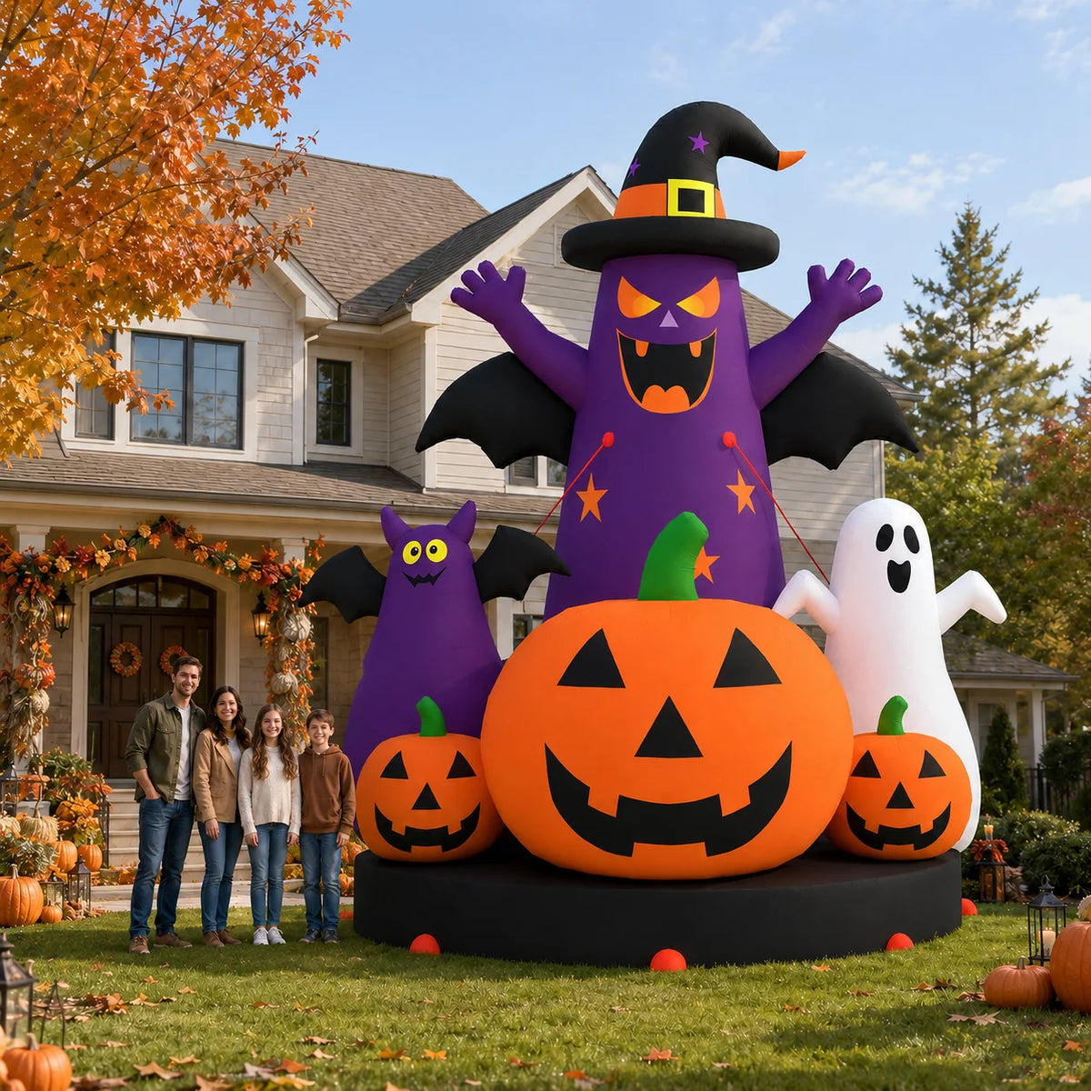 Giant 8m/26ft Inflatable Halloween Pumpkin 3-Story High with Fan - Oxford Cloth Skeleton Man Costume for Outdoor Decoration