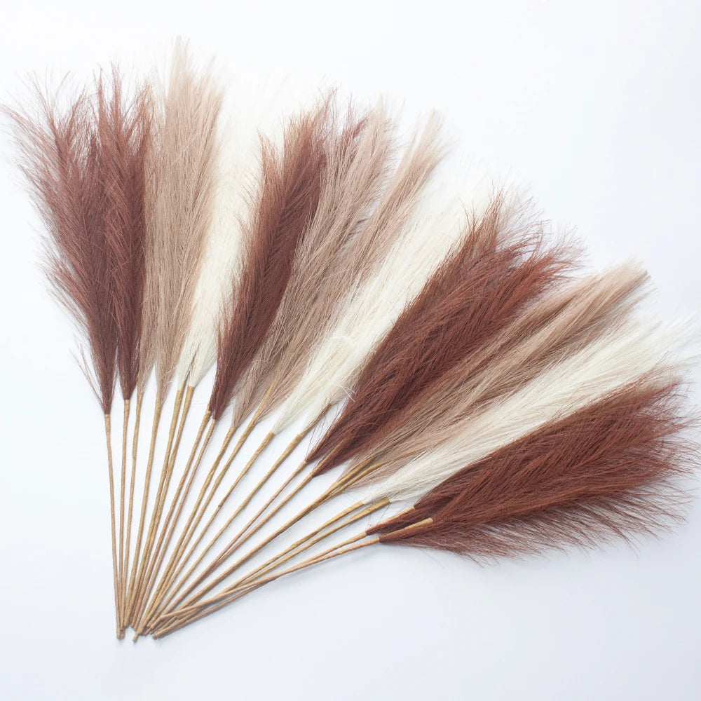 19 Inch 18pcs Artificial Pampas Grass Decor,Coffee Beige Brown Faux Pampas Fluffy for Boho Decor Home Bedroom Living  Room Wedding Decoration, Vase Filler Autumn Flower Arrangement