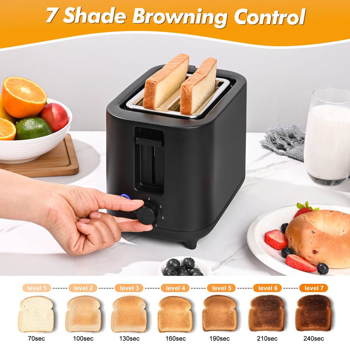 TomaChef  compact electric toaster 700W, with 7 heating Settings and a detachable breadcrumb tray, is perfect for toasting bread, bagels and waffles