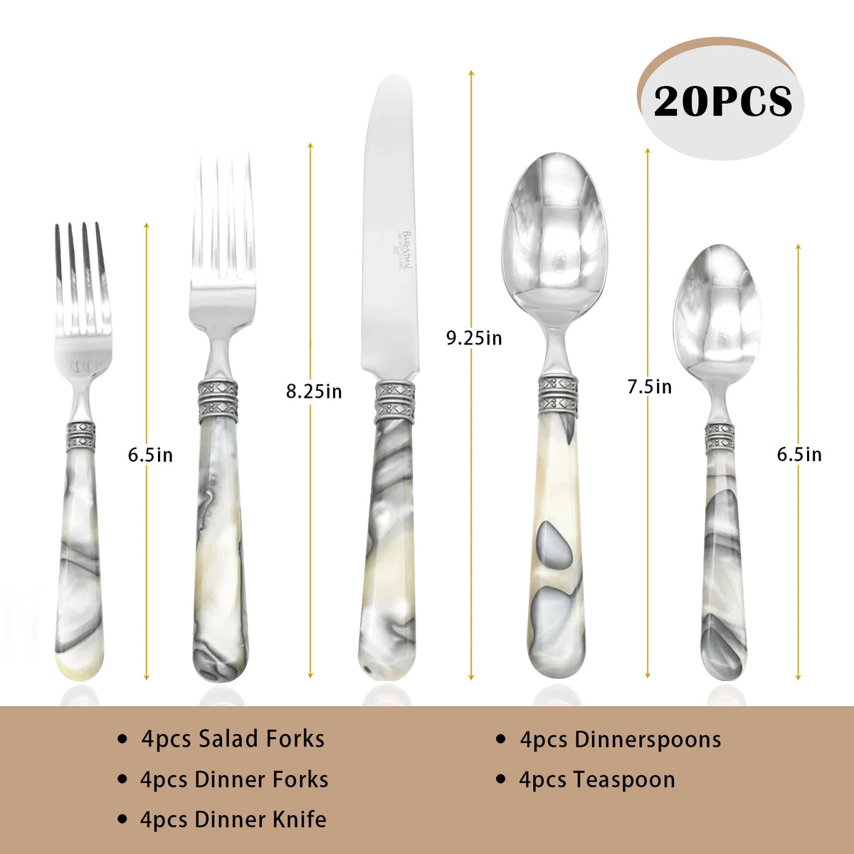 Barenthal Vintage Sandstone Handle Stainless Steel Flatware Set Silverware
