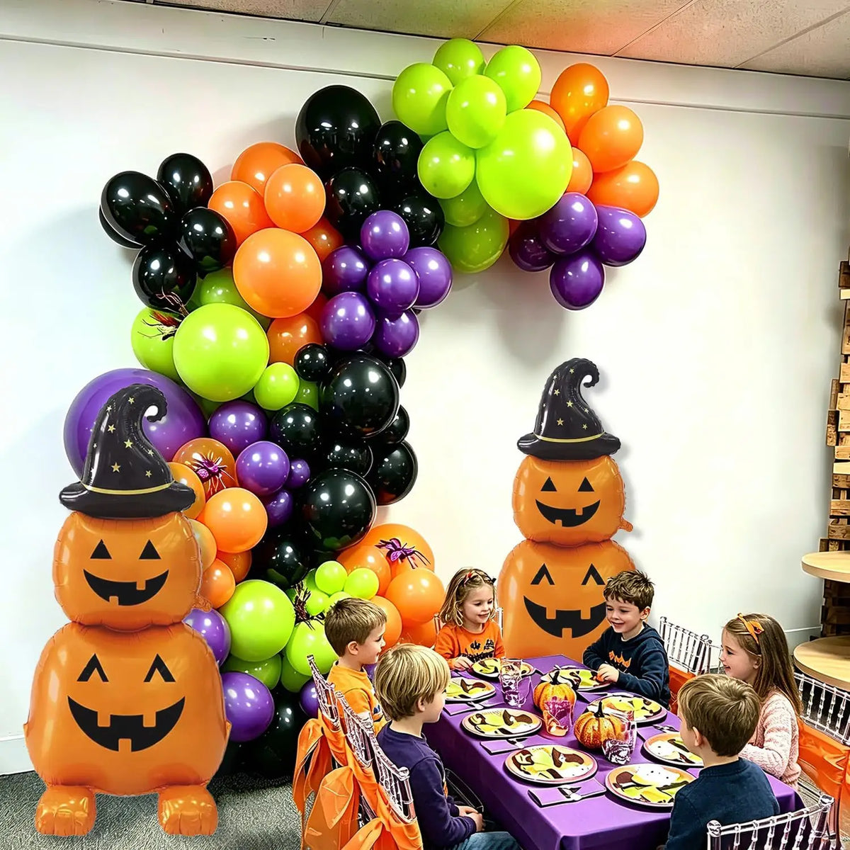 2Pcs Halloween Foil Balloons Standing Witch Stacked Pumpkin Balloons